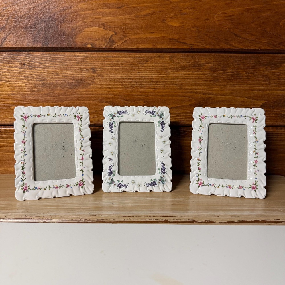Vintage Frame Ceramic Porcelain Rose Floral Cottage Core Shabby Chic
